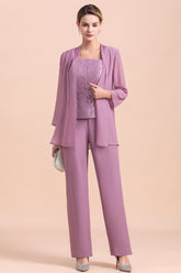 Purple Square Neck Mother Of The Bride Jumpsuit with Jacket Babyonlines