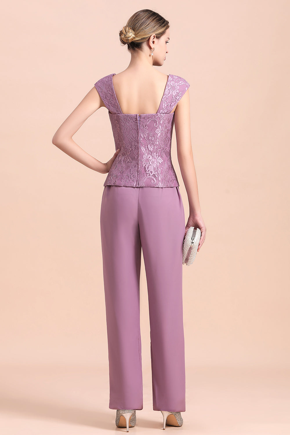 Purple Square Neck Mother Of The Bride Jumpsuit with Jacket Babyonlines