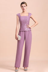 Purple Square Neck Mother Of The Bride Jumpsuit with Jacket Babyonlines