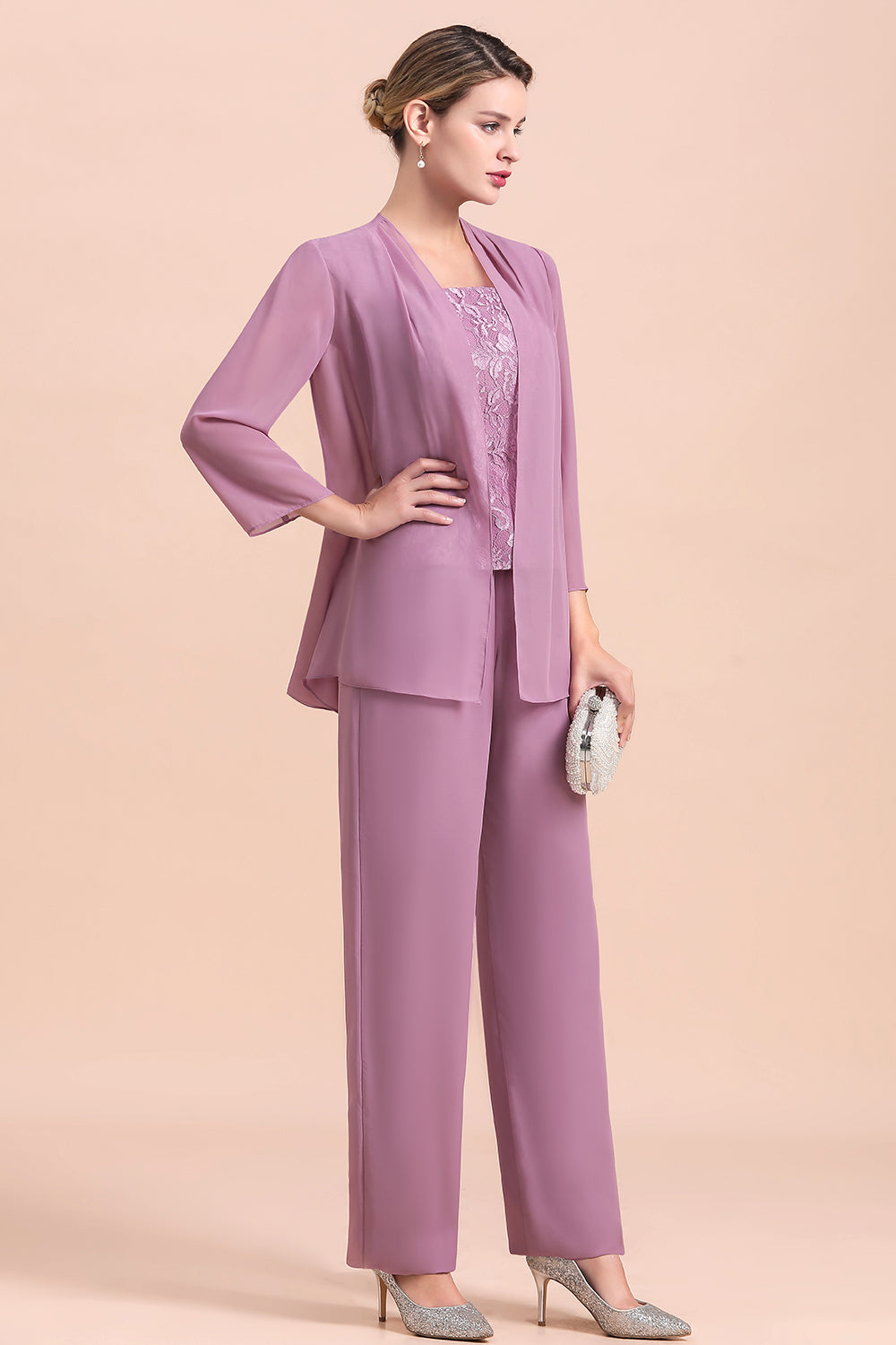 Purple Square Neck Mother Of The Bride Jumpsuit with Jacket Babyonlines