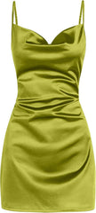 Satin Sleeveless Spaghetti Strap Mini Homecoming Dress
