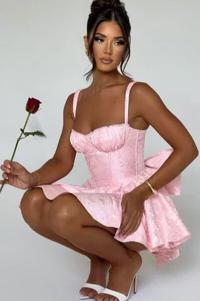 Short Satin Applique Corset Homecoming Dresses with Bows  Prom Dress