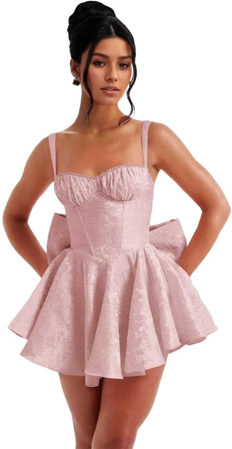 Short Satin Applique Corset Homecoming Dresses with Bows  Prom Dress
