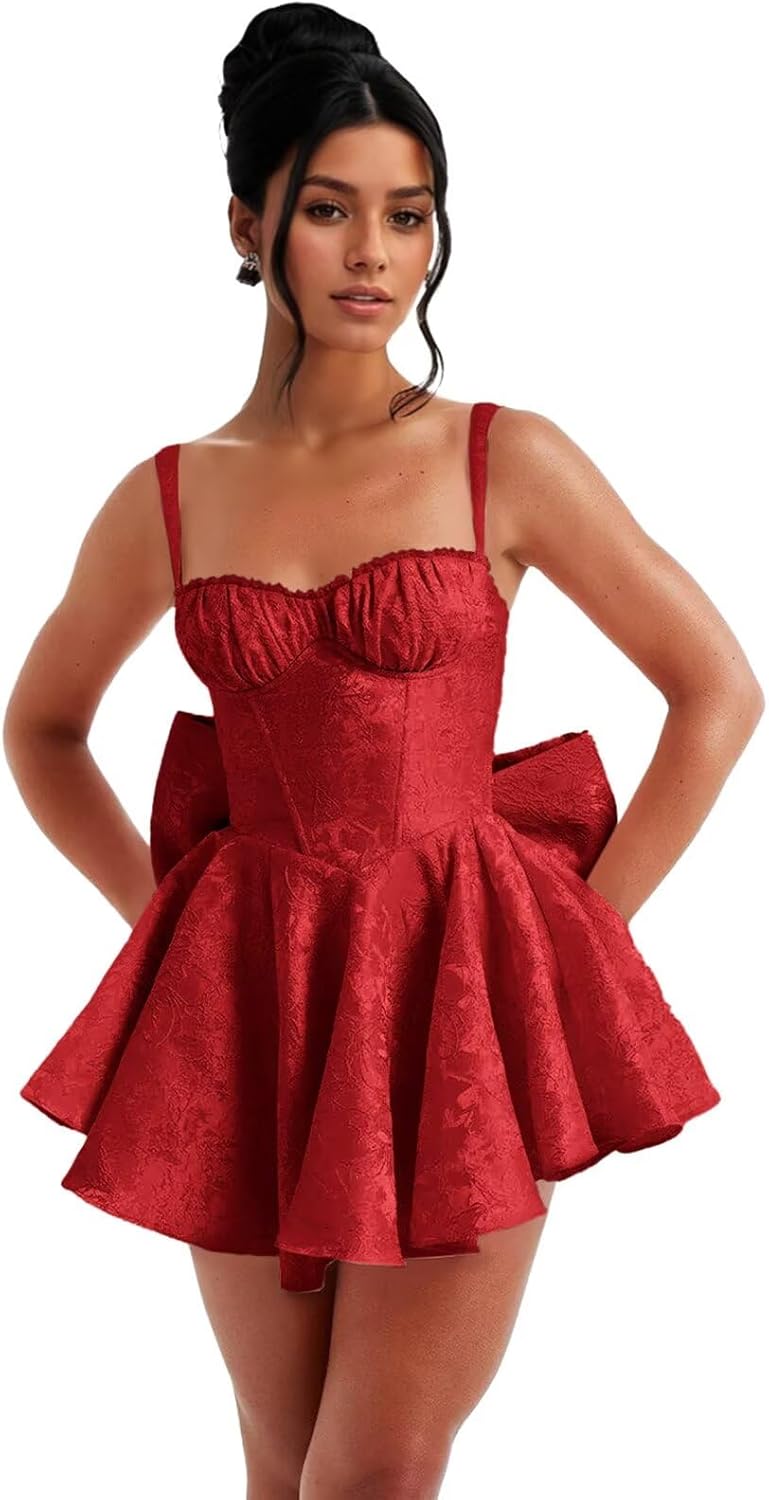 Short Satin Applique Corset Homecoming Dresses with Bows  Prom Dress
