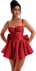 Short Satin Applique Corset Homecoming Dresses with Bows  Prom Dress