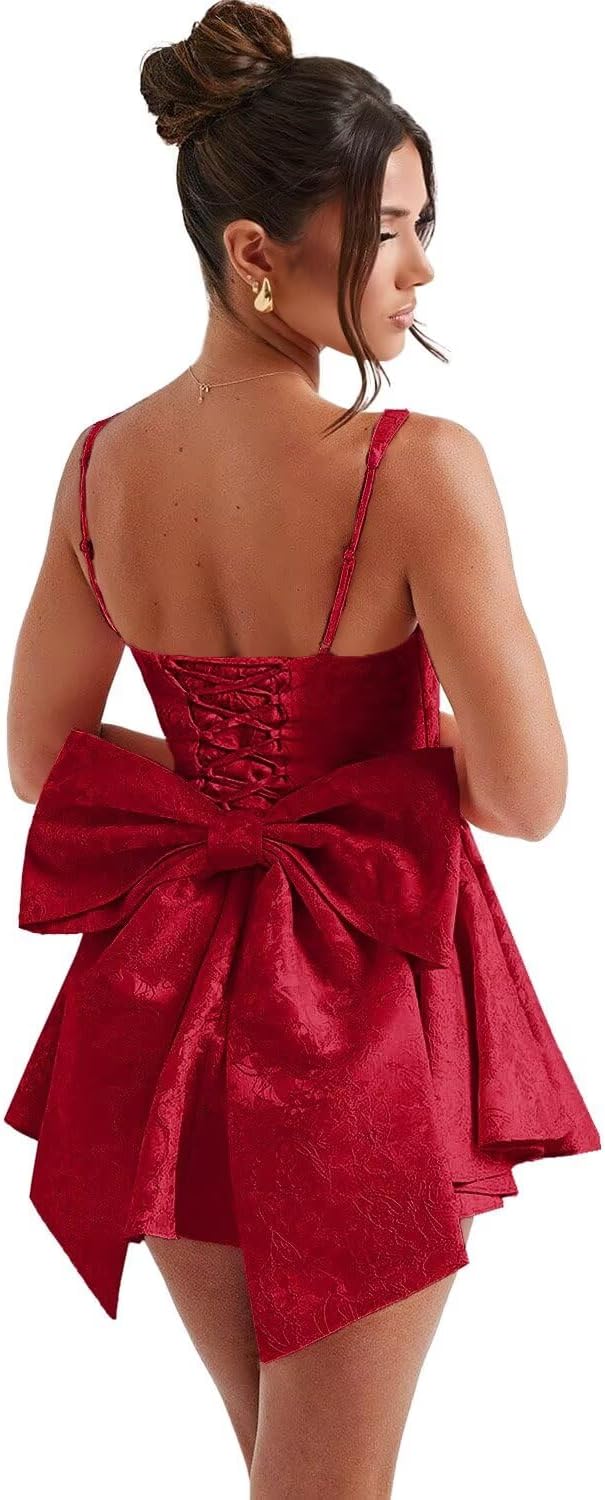 Short Satin Applique Corset Homecoming Dresses with Bows  Prom Dress