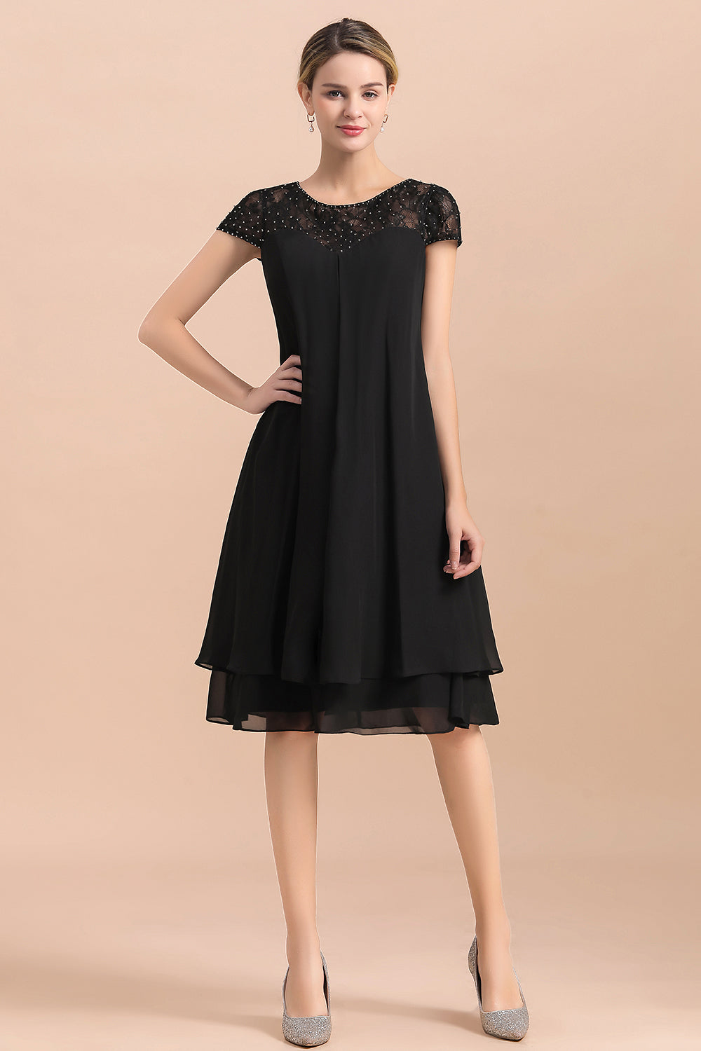 Short Sleeve A-line Short Black Chiffon Mother Of The Bride Dress Babyonlines