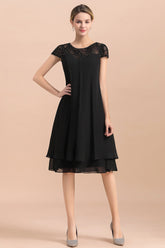 Short Sleeve A-line Short Black Chiffon Mother Of The Bride Dress Babyonlines
