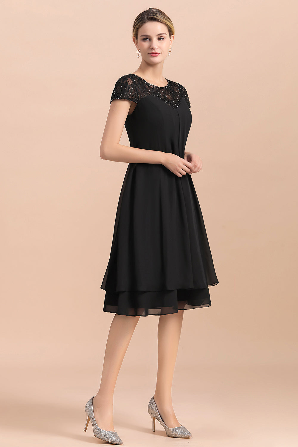 Short Sleeve A-line Short Black Chiffon Mother Of The Bride Dress Babyonlines