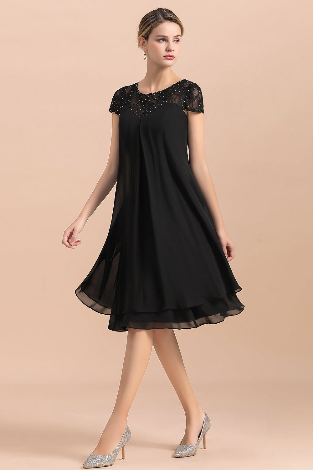 Short Sleeve A-line Short Black Chiffon Mother Of The Bride Dress Babyonlines