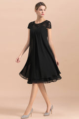 Short Sleeve A-line Short Black Chiffon Mother Of The Bride Dress Babyonlines