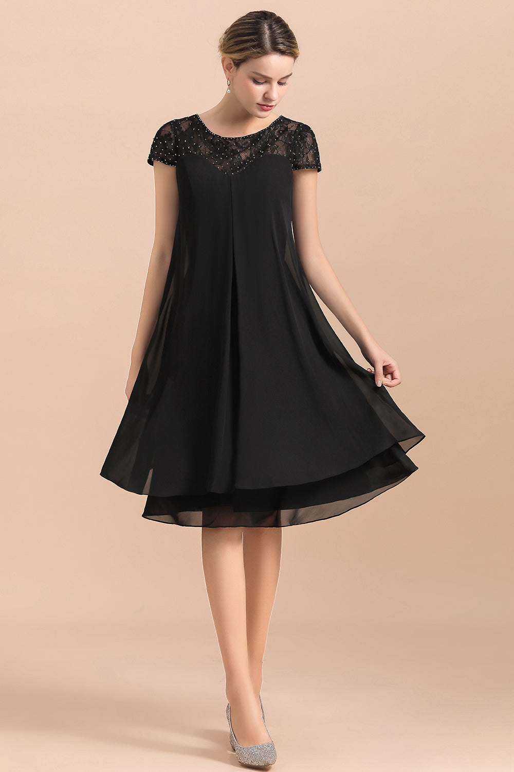 Short Sleeve A-line Short Black Chiffon Mother Of The Bride Dress Babyonlines