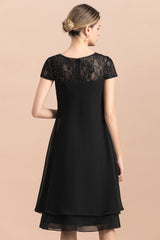Short Sleeve A-line Short Black Chiffon Mother Of The Bride Dress Babyonlines