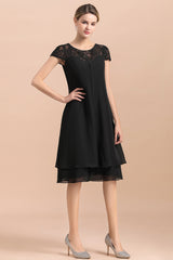 Short Sleeve A-line Short Black Chiffon Mother Of The Bride Dress Babyonlines