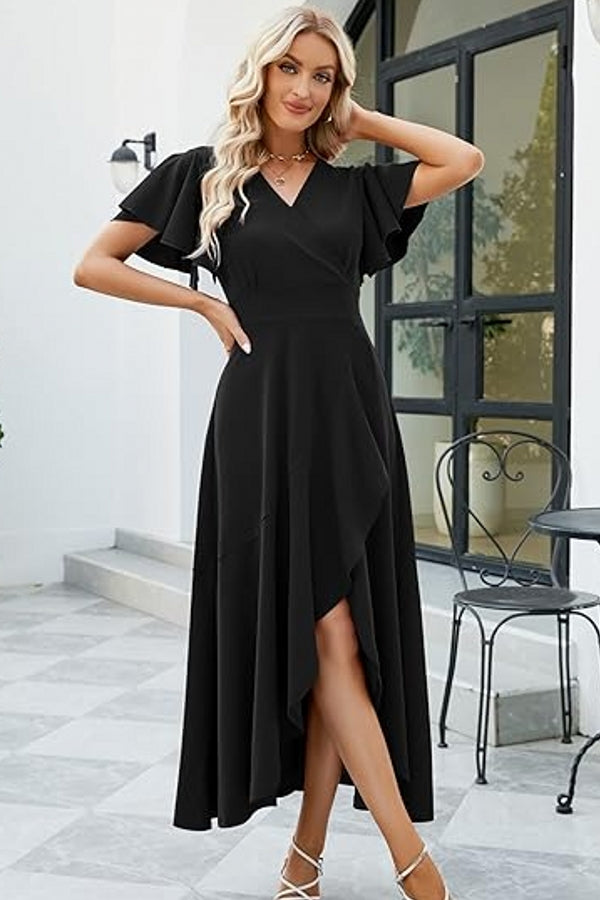 Short Sleeve Black High Low A-line Mother Of The Bride Dress Babyonlines
