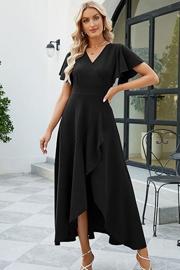 Short Sleeve Black High Low A-line Mother Of The Bride Dress Babyonlines