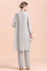 Silver Chiffon Sequins Mother Of The Bride Jumpsuit with Jacket Babyonlines