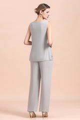 Silver Chiffon Sequins Mother Of The Bride Jumpsuit with Jacket Babyonlines