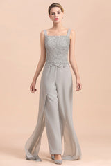 Silver Lace Chiffon Mother Of The Bride Jumpsuit with jacket Babyonlines