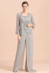 Silver Lace Chiffon Mother Of The Bride Jumpsuit with jacket Babyonlines