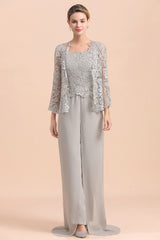 Silver Lace Chiffon Mother Of The Bride Jumpsuit with jacket Babyonlines