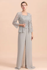 Silver Lace Chiffon Mother Of The Bride Jumpsuit with jacket Babyonlines