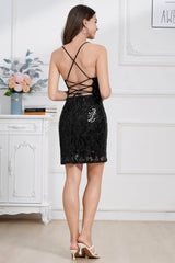 Spaghetti Straps Backless Sparkly Sequins Mini Homecoming Dress