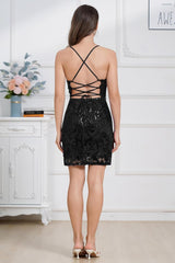 Spaghetti Straps Backless Sparkly Sequins Mini Homecoming Dress