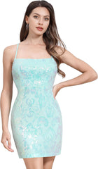 Spaghetti Straps Backless Sparkly Sequins Mini Homecoming Dress