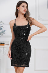 Spaghetti Straps Backless Sparkly Sequins Mini Homecoming Dress