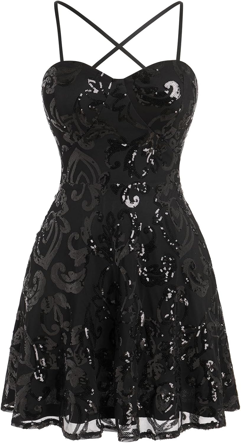 Spaghetti Straps Sparkly Sequins A Line Short Homecoming Dress