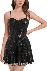 Spaghetti Straps Sparkly Sequins A Line Short Homecoming Dress