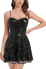 Spaghetti Straps Sparkly Sequins A Line Short Homecoming Dress