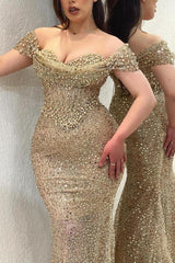 Sparkle Beaded Sweetheart Off The Shoulder Mermaid Long Prom Dress