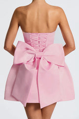 Strapless A-line Satin Short Homecoming Dresses with Bow