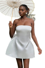 Strapless A-line Satin Short Homecoming Dresses with Bow