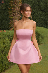Strapless A-line Satin Short Homecoming Dresses with Bow