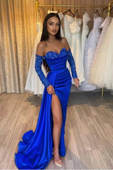 Sweetheart Off The Shoulder Prom Dress with Pleated Slit