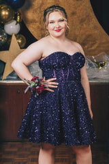 Sparkly White Corset Sweetheart A-Line Short Homecoming Dress with Pockets