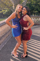 Sparkly Black Corset Satin Tight Short Homecoming Dress with Sequins