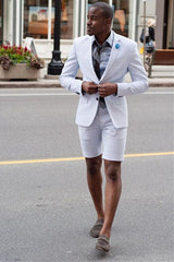 White Notched Lapel Party Evening Suit and Short Pants