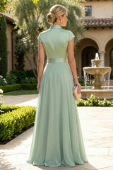 A‑Line Chiffon Floor‑Length Mother of the Bride & Groom Dress with Satin Corset Bodice