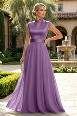 A‑Line Chiffon Floor‑Length Mother of the Bride & Groom Dress with Satin Corset Bodice