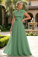 A‑Line Chiffon Floor‑Length Mother of the Bride & Groom Dress with Satin Corset Bodice