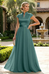 A‑Line Chiffon Floor‑Length Mother of the Bride & Groom Dress with Satin Corset Bodice