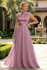 A‑Line Chiffon Floor‑Length Mother of the Bride & Groom Dress with Satin Corset Bodice