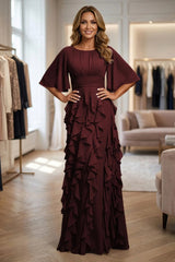 A Line Chiffon Tiered Ruffles Mother of the Bride and Groom Dresses with Ruched Waist