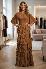 A Line Chiffon Tiered Ruffles Mother of the Bride and Groom Dresses with Ruched Waist
