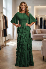 A Line Chiffon Tiered Ruffles Mother of the Bride and Groom Dresses with Ruched Waist