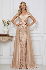 Elegant A Line Off Shoulder Mother of the Bride Dresses with Ruched Bodice Bow and Appliques